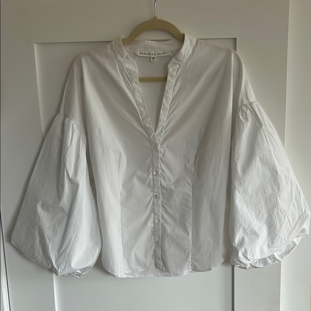Veronica Beard White Balloon Sleeve Top